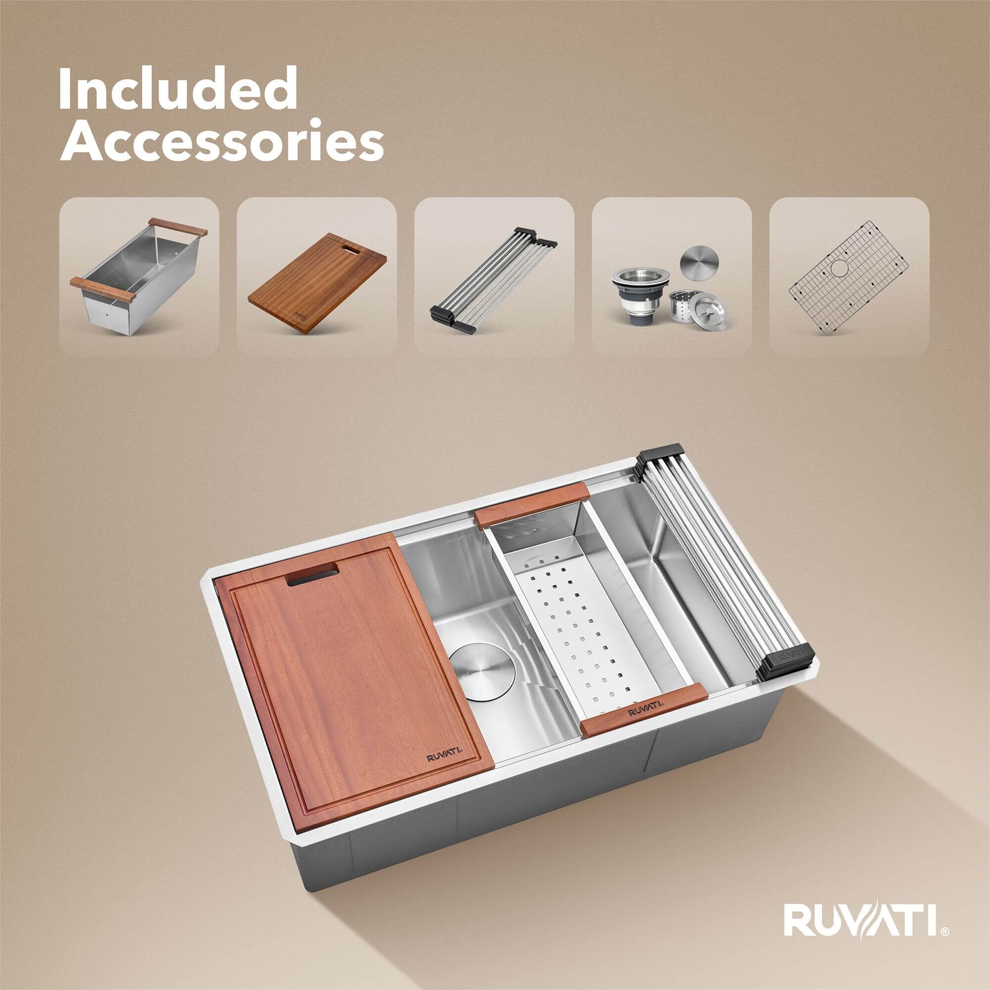 Ruvati Roma Pro — Tarja Workstation de Cocina en Acero Inoxidable — Acero Inoxidable — 2