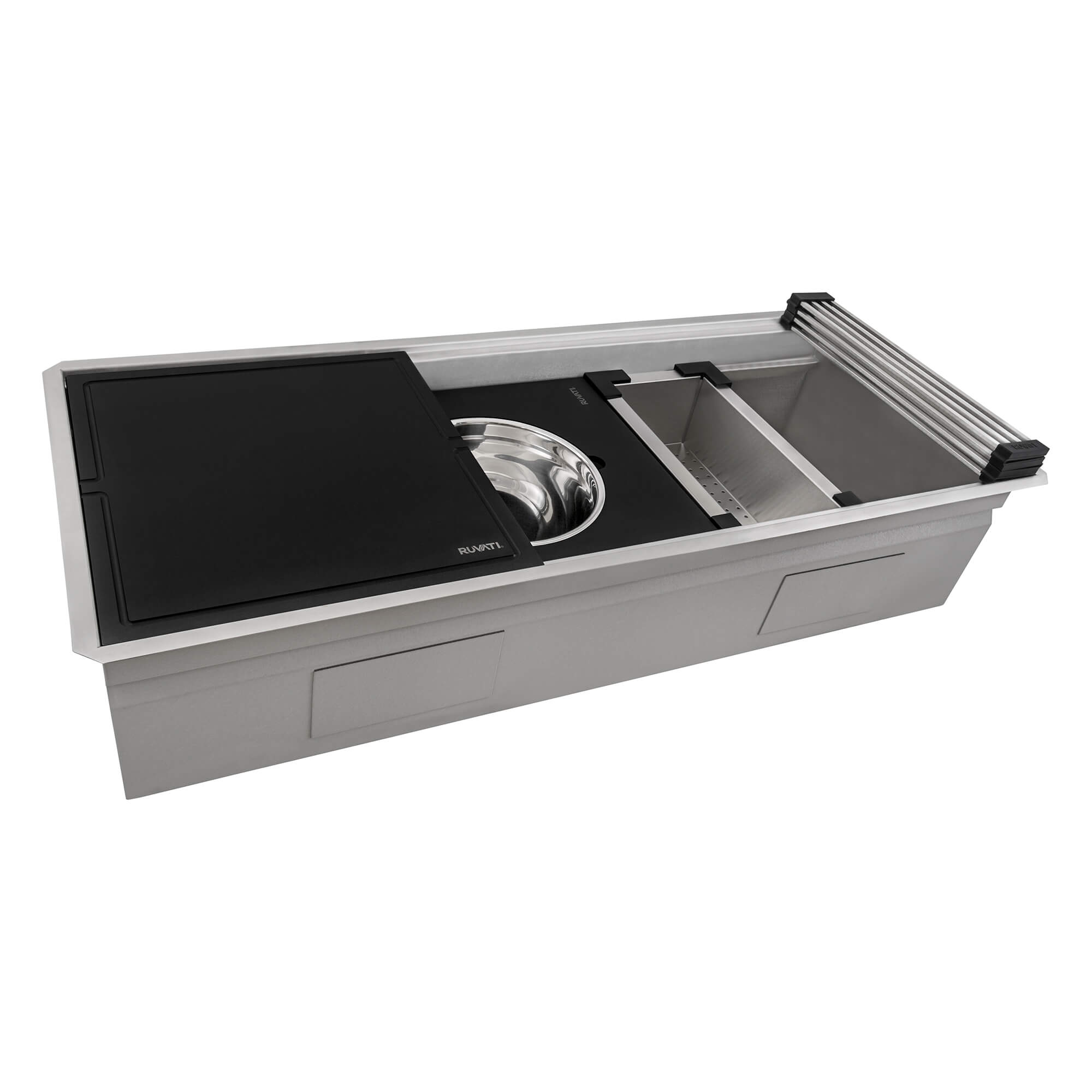 Ruvati Dual-Tier Nova — Tarja Workstation de Cocina en Acero Inoxidable — Acero Inoxidable