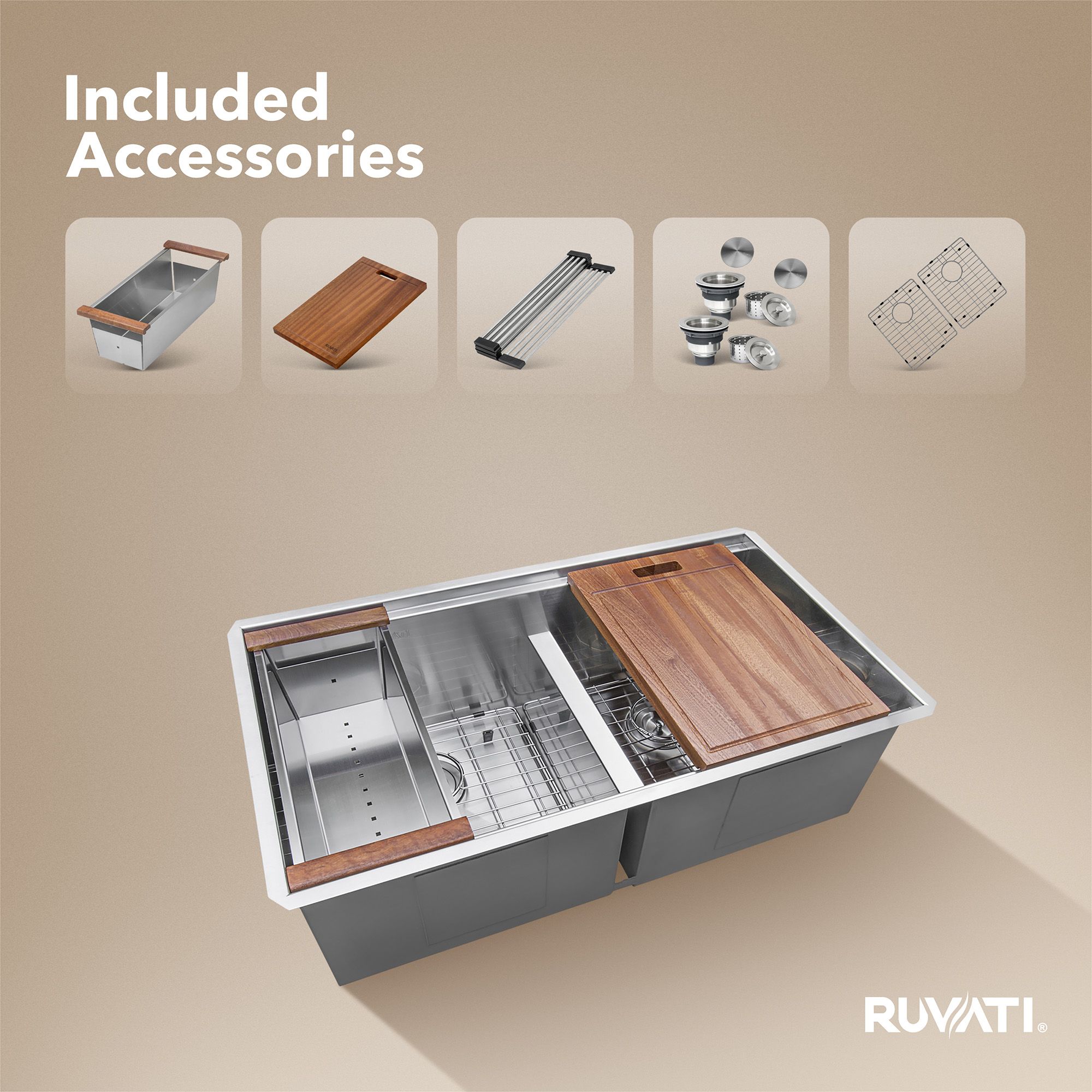 Ruvati Roma — Tarja Workstation de Cocina en Acero Inoxidable — Acero Inoxidable — 1