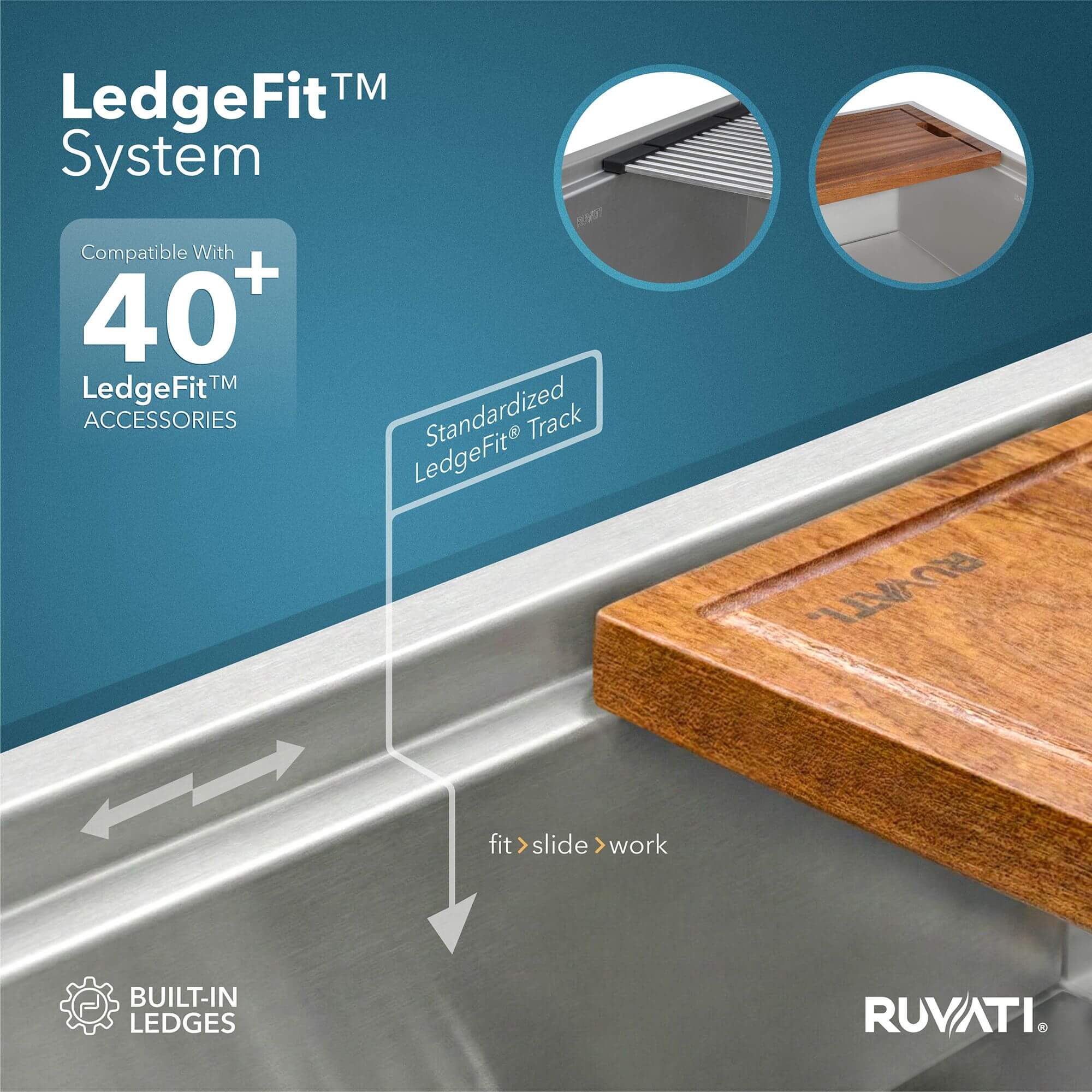 Ruvati Roma — Tarja Workstation de Cocina en Acero Inoxidable — Acero Inoxidable — 3