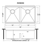 Ruvati Roma — Tarja Workstation de Cocina en Acero Inoxidable — diagrama de dimensiones