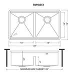 Ruvati Roma Pro — Tarja Workstation de Cocina en Acero Inoxidable — diagrama de dimensiones