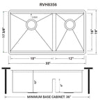 Ruvati Roma — Tarja Workstation de Cocina en Acero Inoxidable — diagrama de dimensiones