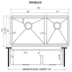 Ruvati Roma — Tarja Workstation de Cocina en Acero Inoxidable — diagrama de dimensiones