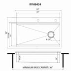 Ruvati Dual-Tier — Tarja Workstation de Cocina en Acero Inoxidable — diagrama de dimensiones
