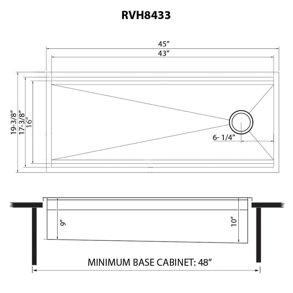 Ruvati Dual-Tier — Tarja Workstation de Cocina en Acero Inoxidable — diagrama de dimensiones