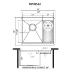 Ruvati Ibiza — Tarja de Bar / Prep en Acero Inoxidable — diagrama de dimensiones