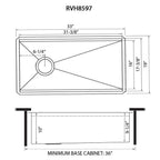 Ruvati Veniso Nova — Tarja Workstation de Cocina en Acero Inoxidable — diagrama de dimensiones