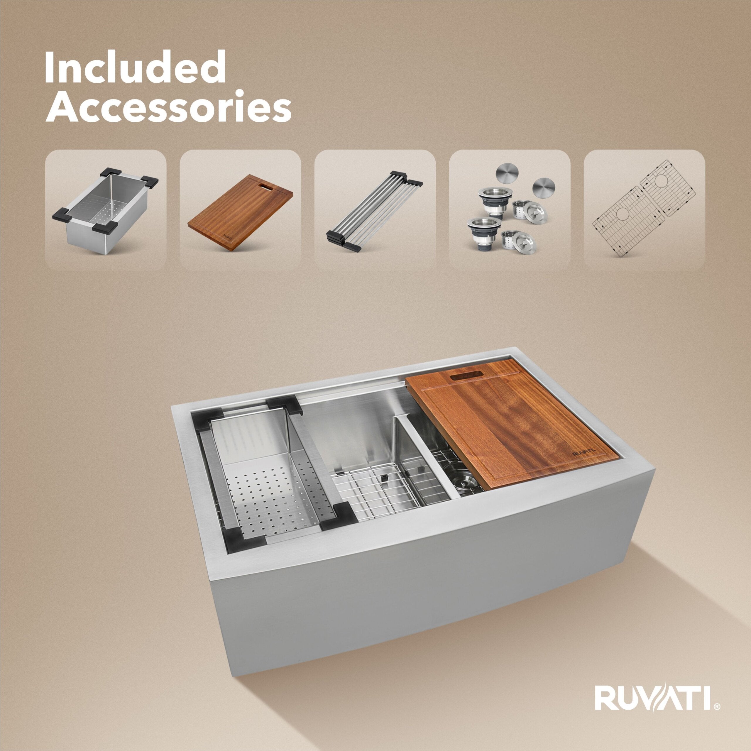 Ruvati Verona — Tarja Farmhouse de Cocina en Acero Inoxidable — Acero Inoxidable — 1
