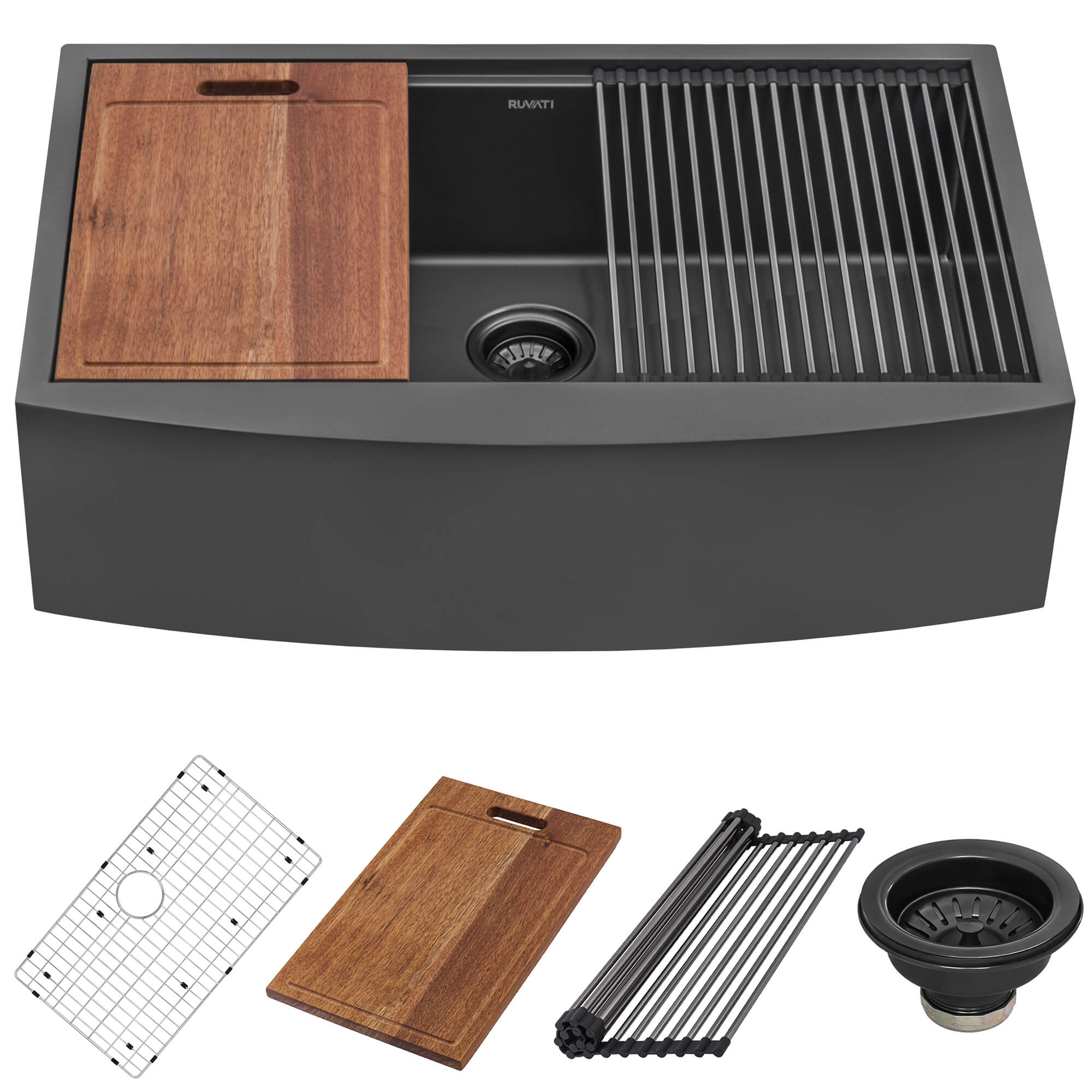 Ruvati Monaco — Tarja Farmhouse de Cocina en Acero Inoxidable — Negro Gunmetal — 1