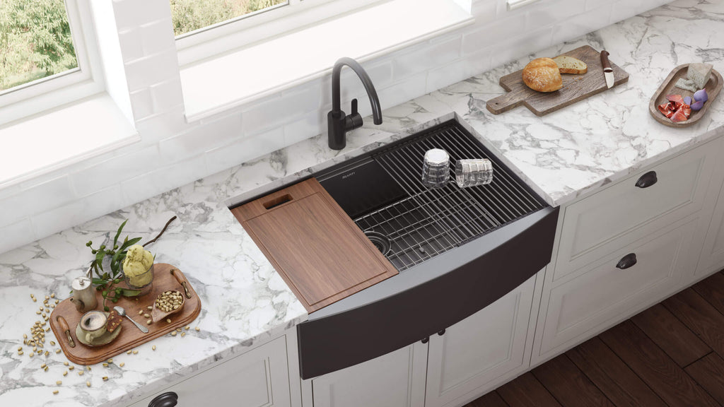 Ruvati Monaco — Tarja Farmhouse de Cocina en Acero Inoxidable — Negro Gunmetal — 3