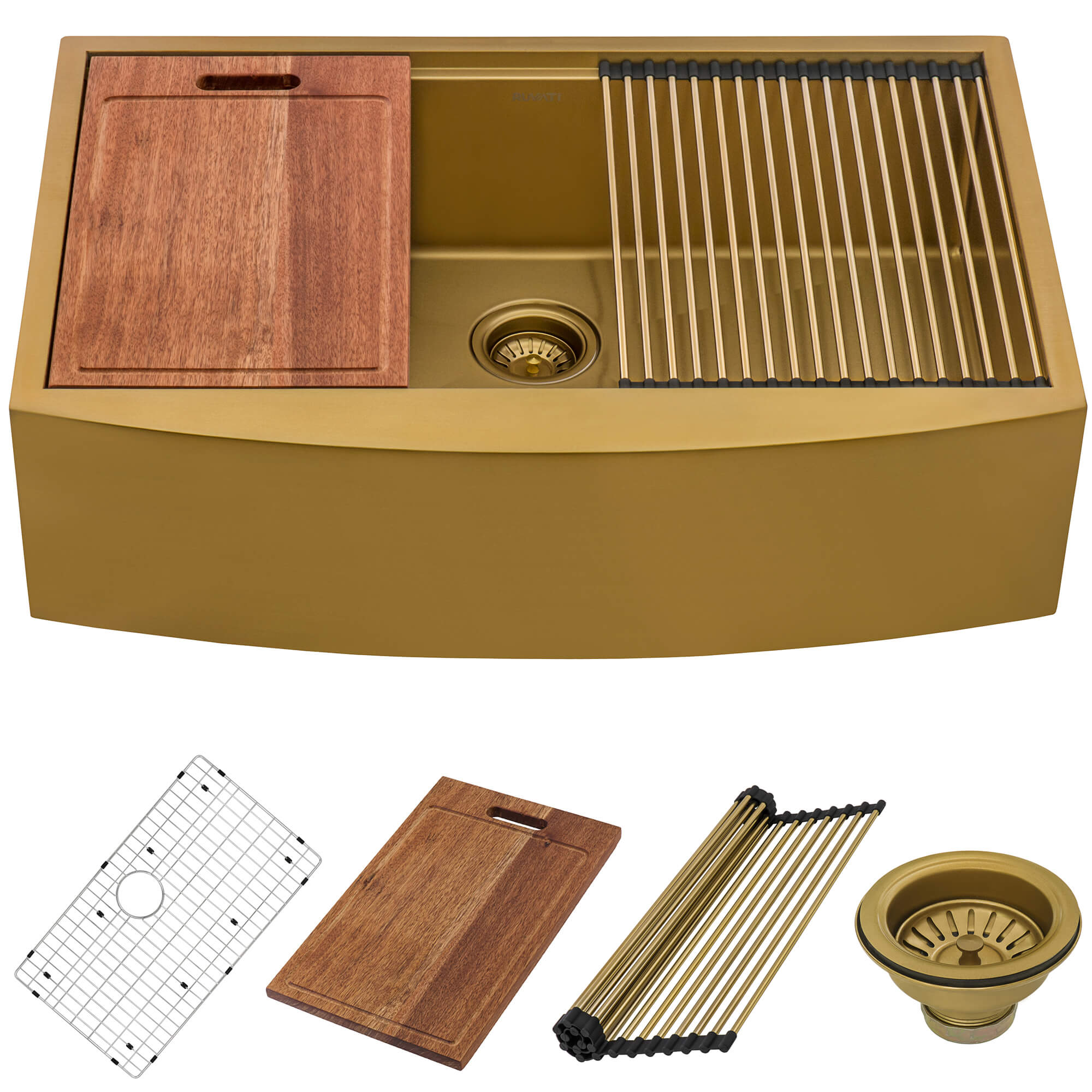 Ruvati Monaco — Tarja Farmhouse de Cocina en Acero Inoxidable — Oro Mate