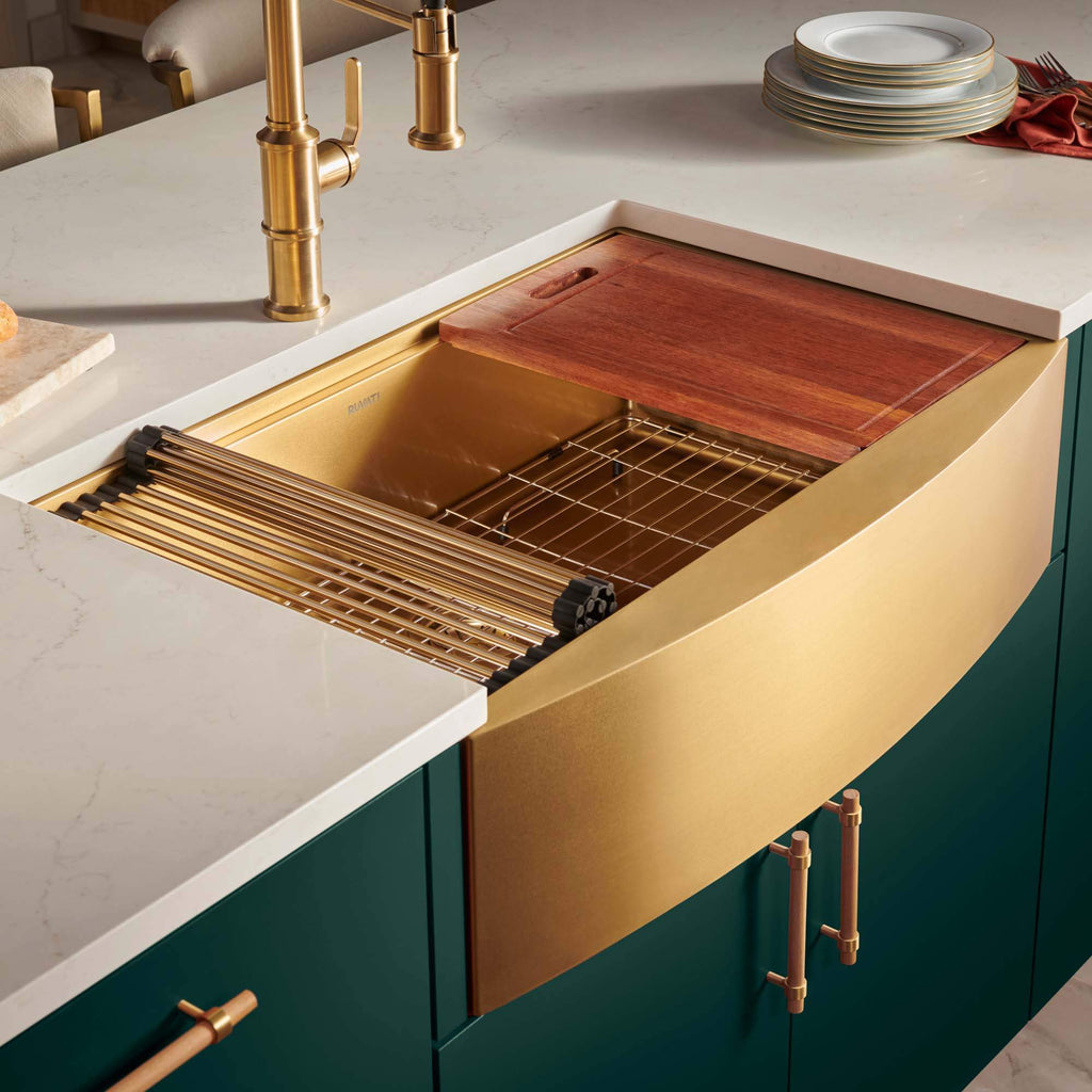 Ruvati Monaco — Tarja Farmhouse de Cocina en Acero Inoxidable — Oro Mate — 4