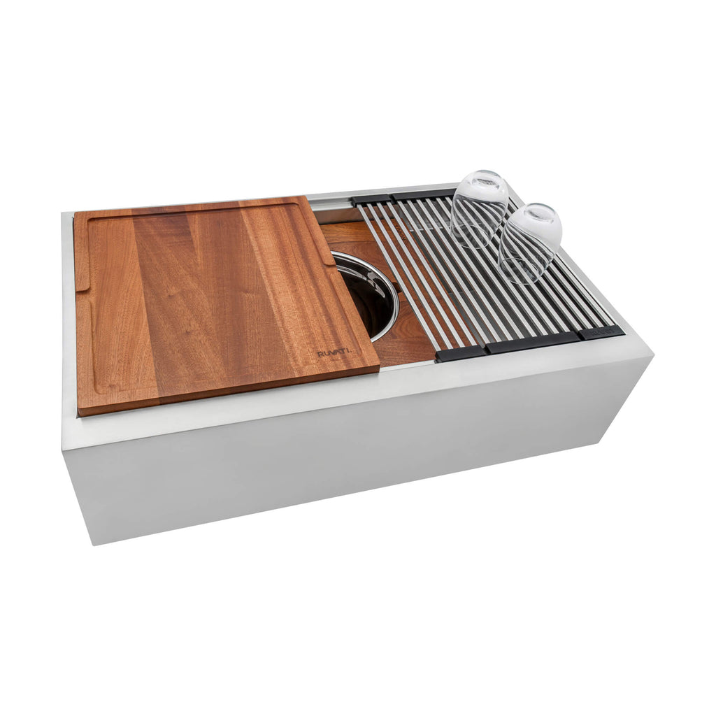 Ruvati Dual-Tier — Tarja Farmhouse de Cocina en Acero Inoxidable — Acero Inoxidable