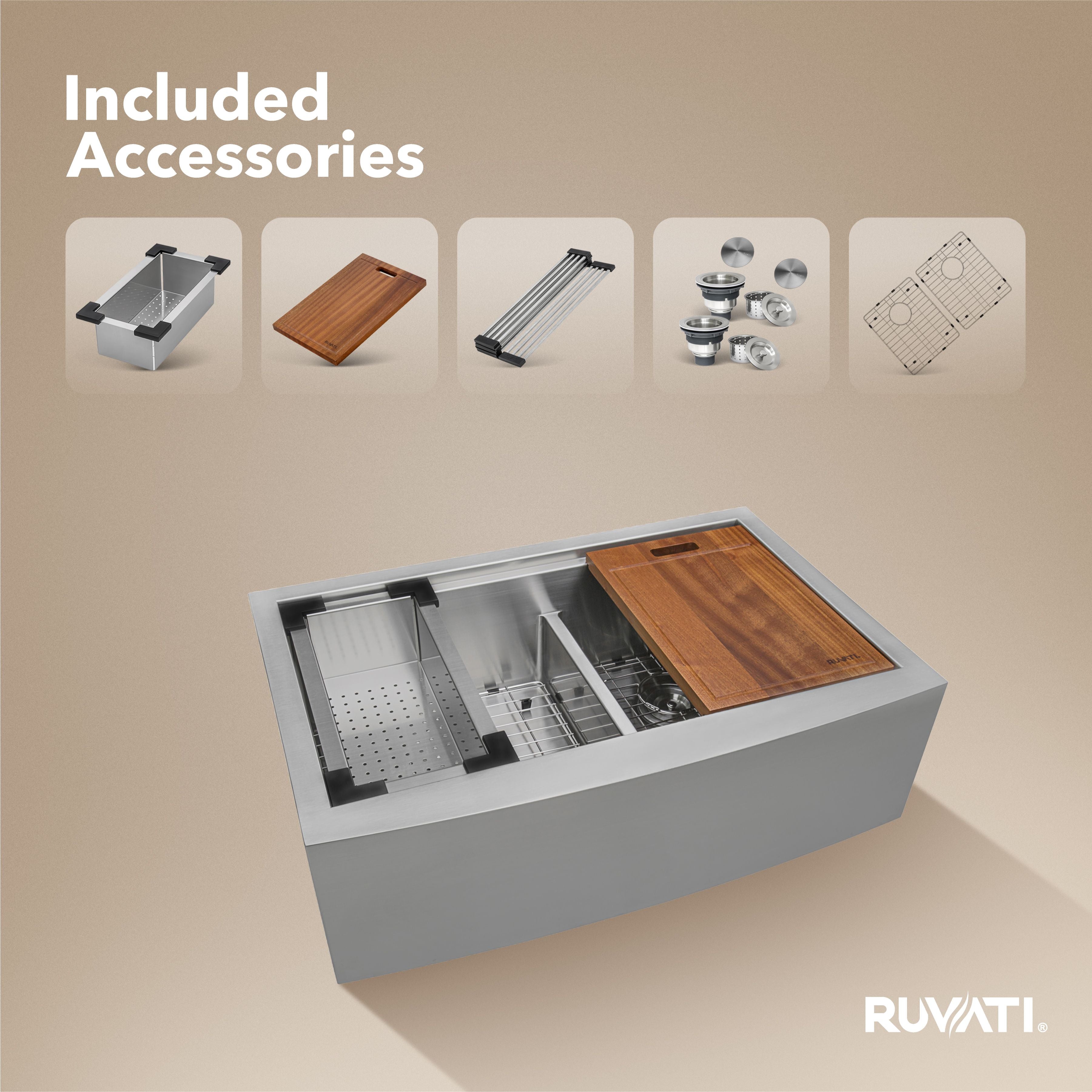 Ruvati Verona — Tarja Farmhouse de Cocina en Acero Inoxidable — Acero Inoxidable — 2