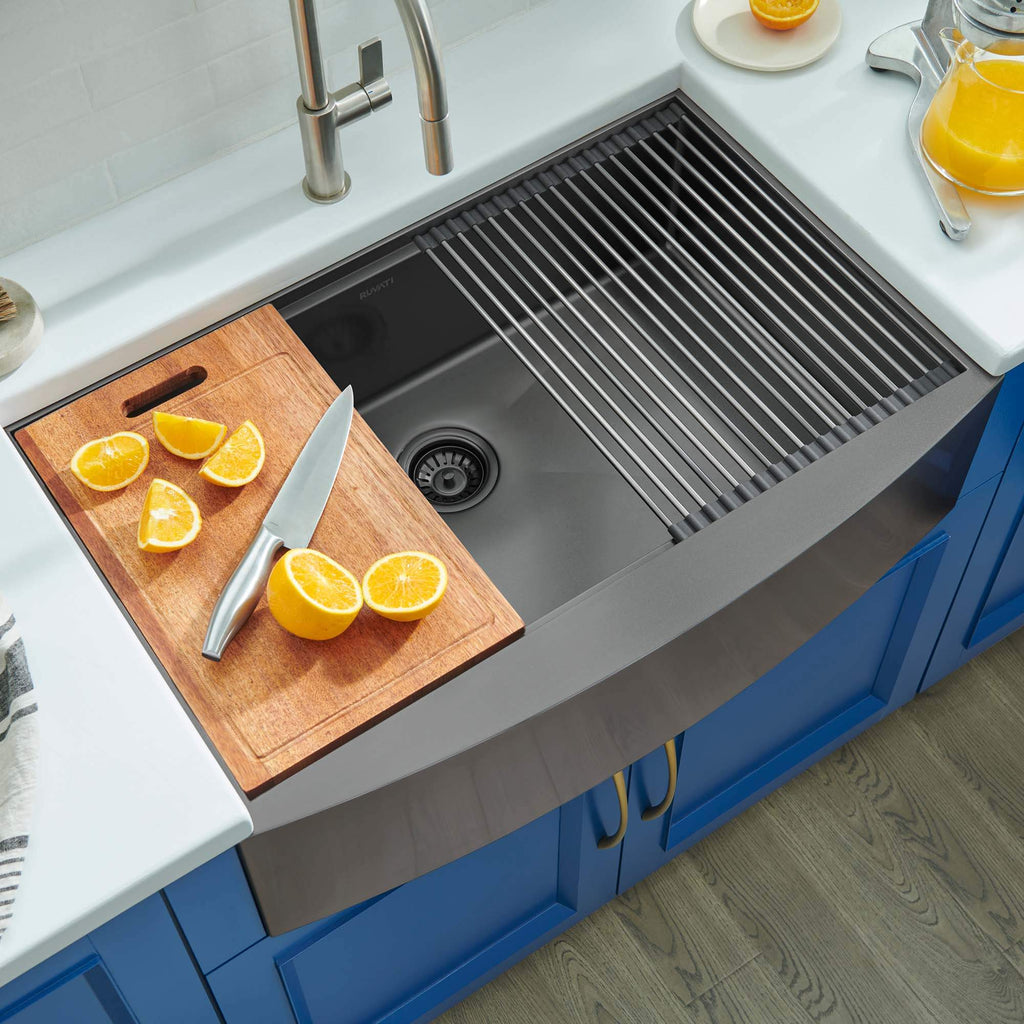 Ruvati Monaco — Tarja Farmhouse de Cocina en Acero Inoxidable — Negro Gunmetal
