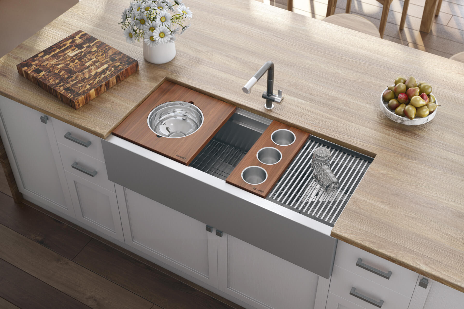 Ruvati Dual-Tier — Tarja Farmhouse de Cocina en Acero Inoxidable — Acero Inoxidable — 1