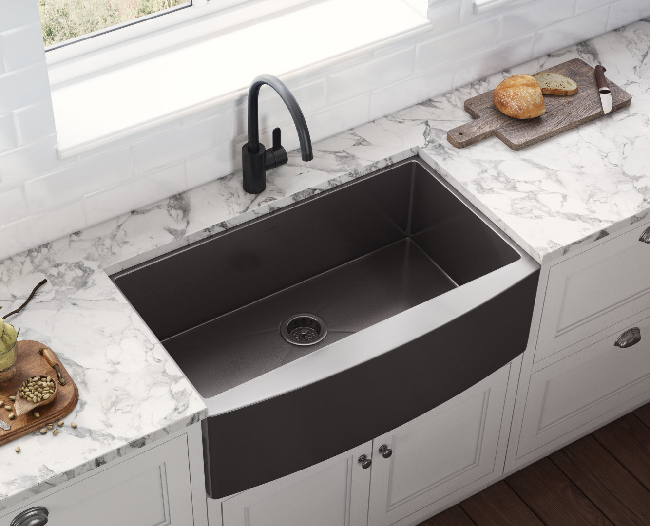 Ruvati Terraza — Tarja Farmhouse de Cocina en Acero Inoxidable — Negro Gunmetal — 2