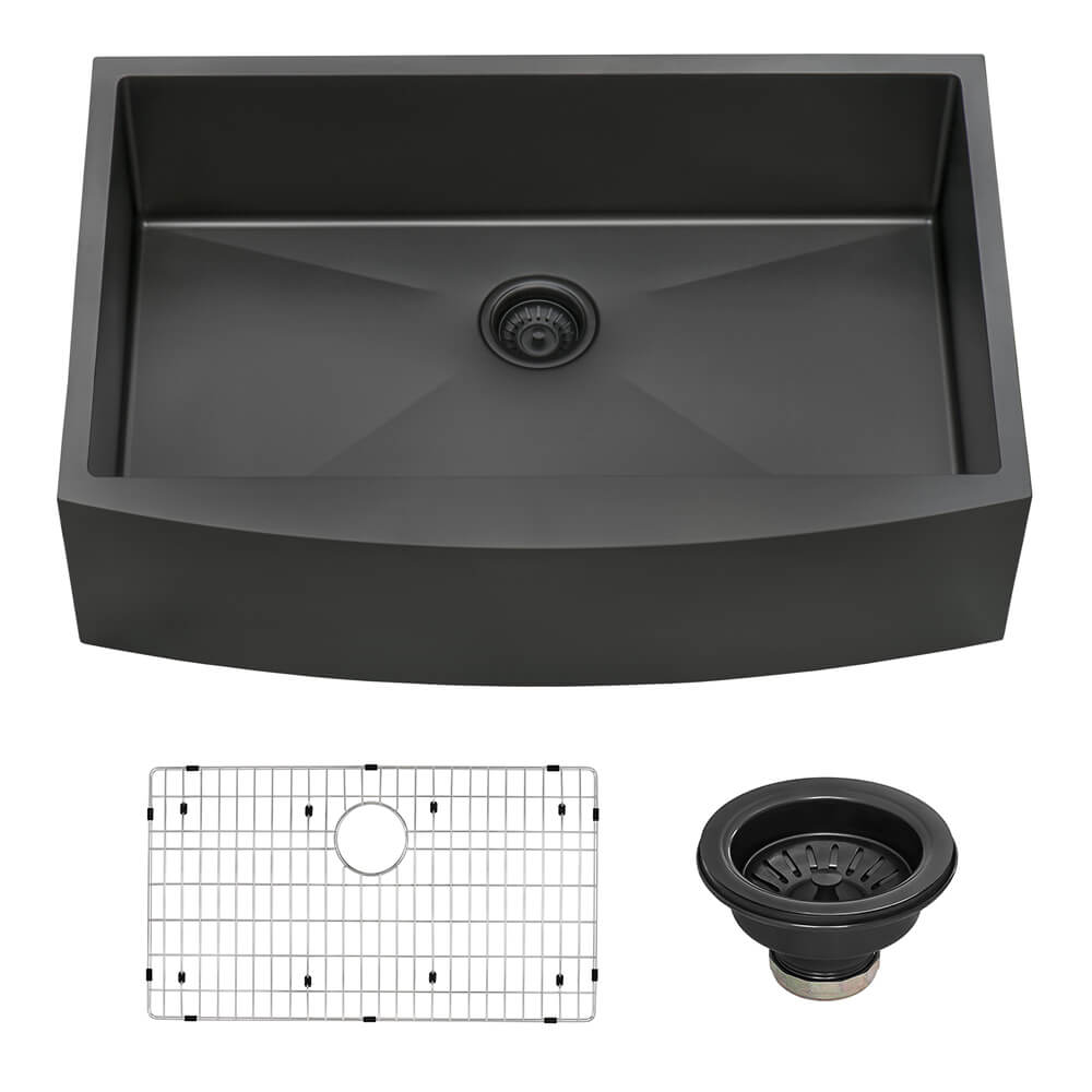 Ruvati Terraza — Tarja Farmhouse de Cocina en Acero Inoxidable — Negro Gunmetal — 1