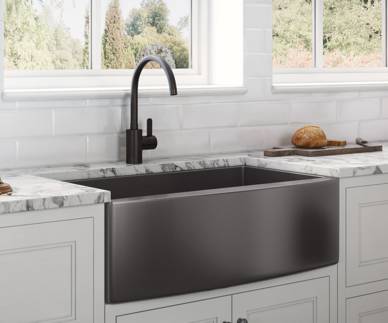 Ruvati Terraza — Tarja Farmhouse de Cocina en Acero Inoxidable — Negro Gunmetal
