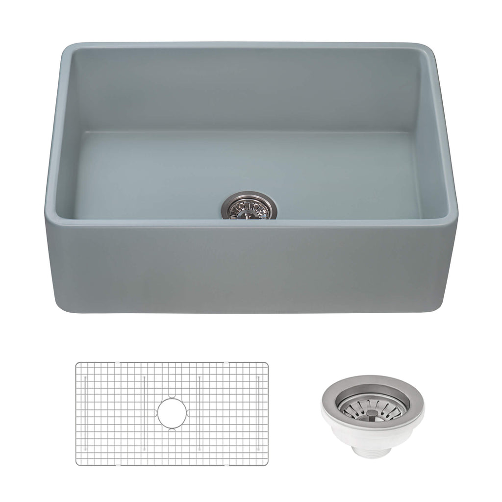 Ruvati Fiamma — Tarja Farmhouse de Cocina de 30 x 20 pulg en Fireclay — Gris Horizon