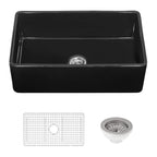 Ruvati Fiamma — Tarja Farmhouse de Cocina de 33 x 20 pulg en Fireclay — Negro Brillante — 1