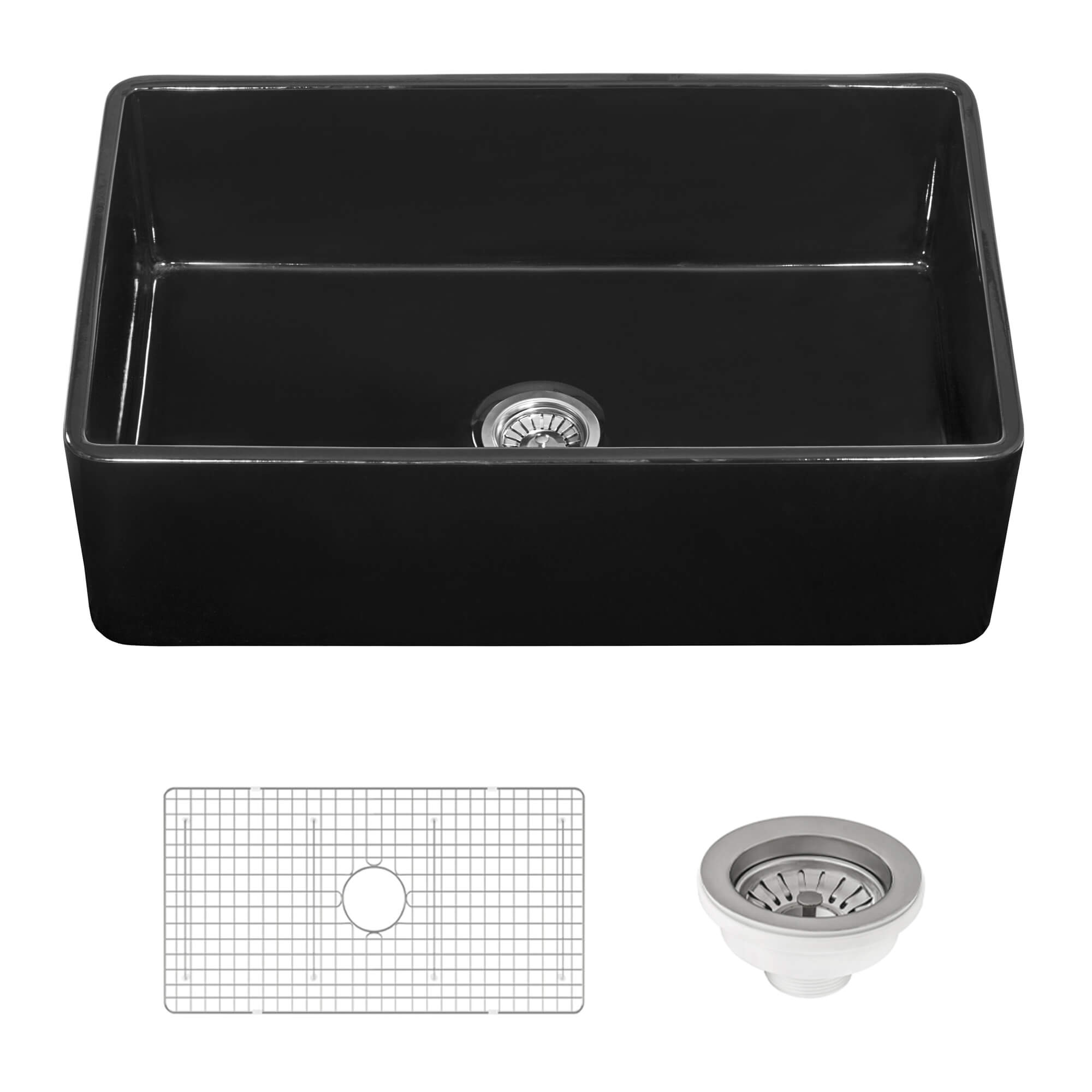 Ruvati Fiamma — Tarja Farmhouse de Cocina de 33 x 20 pulg en Fireclay — Negro Brillante — 1