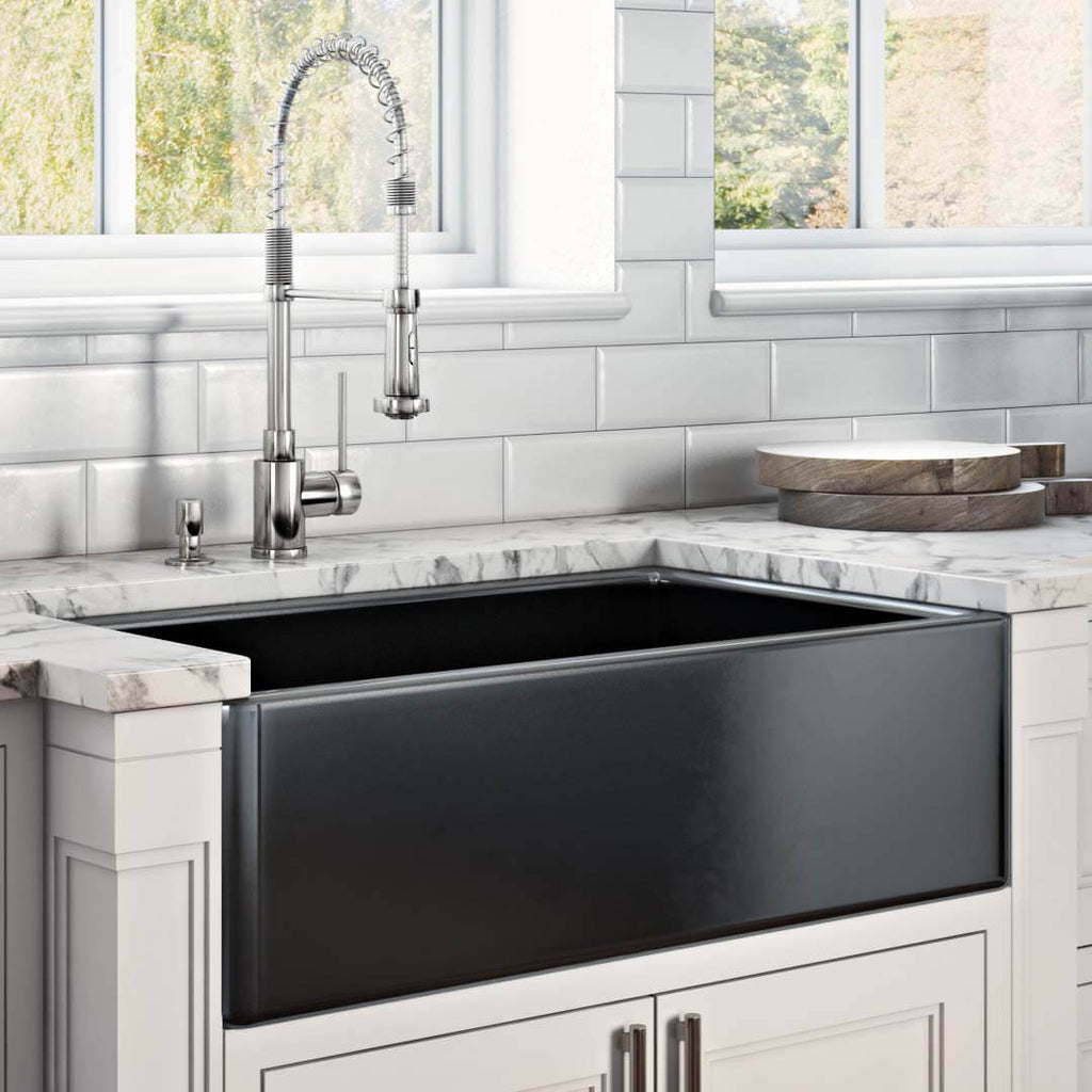Ruvati Fiamma — Tarja Farmhouse de Cocina de 33 x 20 pulg en Fireclay — Negro Brillante — 2