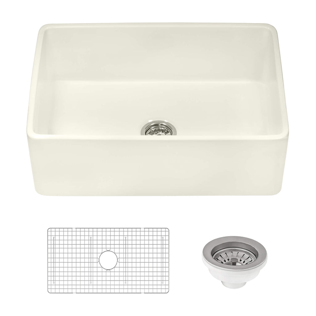 Ruvati Fiamma — Tarja Farmhouse de Cocina de 33 x 20 pulg en Fireclay — Crema Biscuit