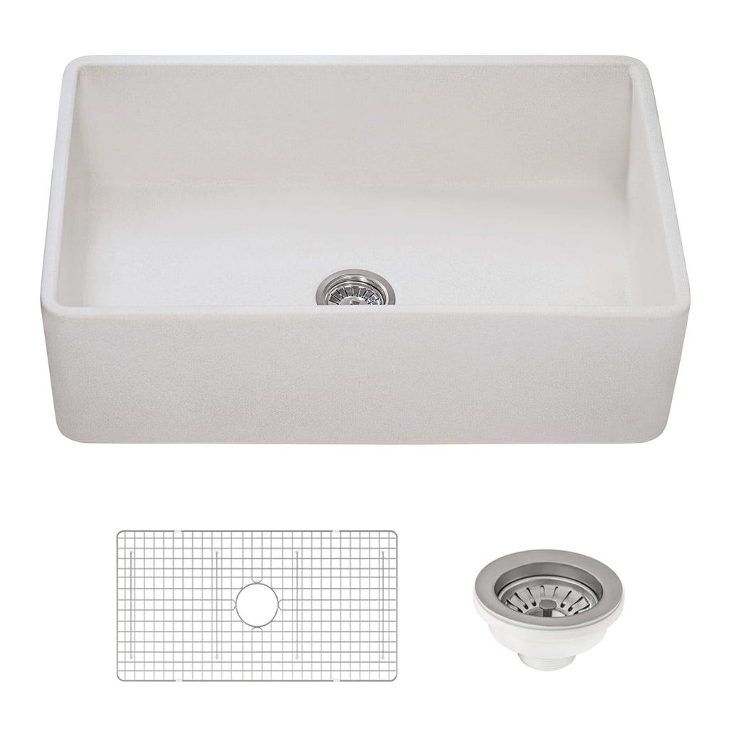Ruvati Fiamma — Tarja Farmhouse de Cocina de 33 x 20 pulg en Fireclay — Blanco Craquelado