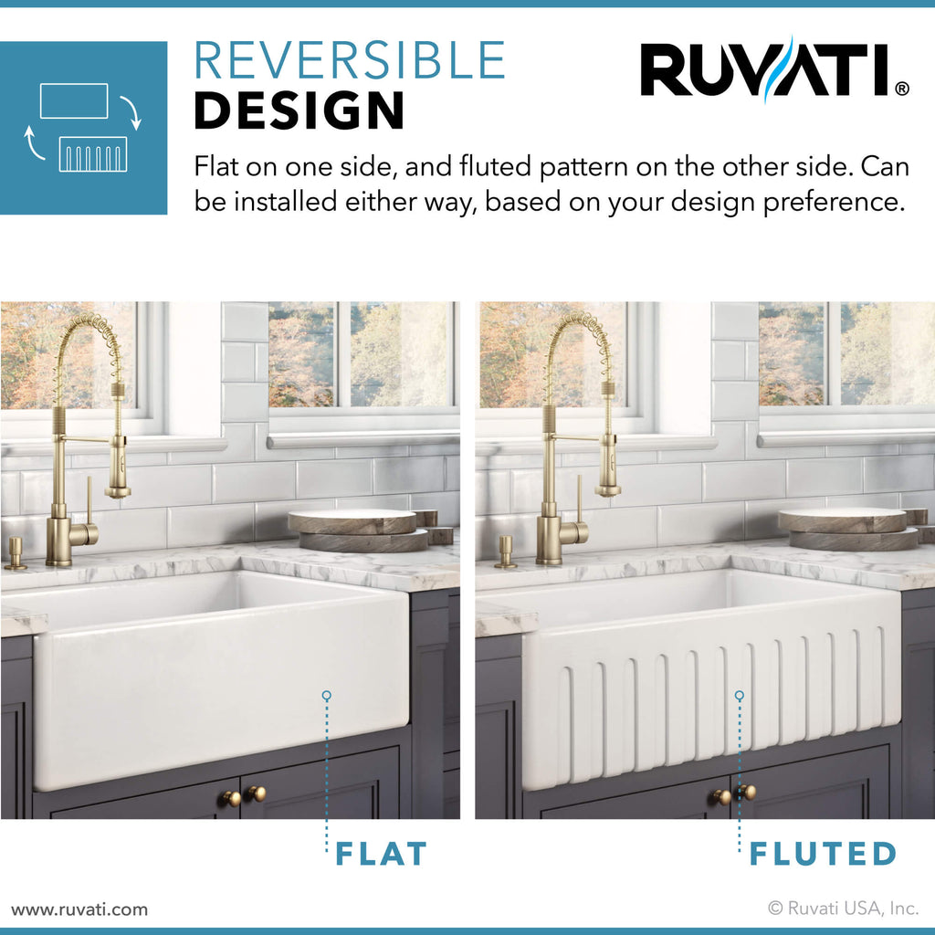 Ruvati Fiamma — Tarja Farmhouse de Cocina de 33 x 20 pulg en Fireclay — Blanco Craquelado — 1