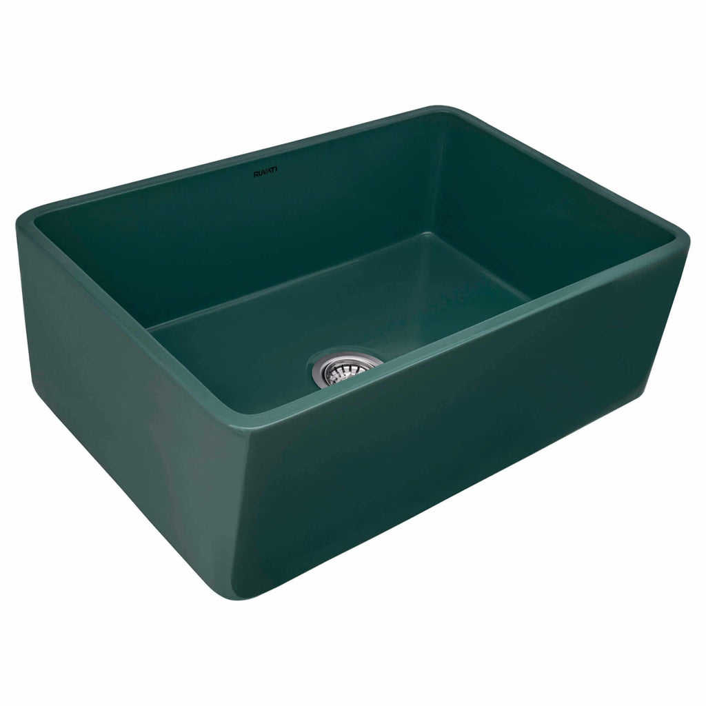 Ruvati Fiamma — Tarja Farmhouse de Cocina de 33 x 20 pulg en Fireclay — Verde Esmeralda — 3