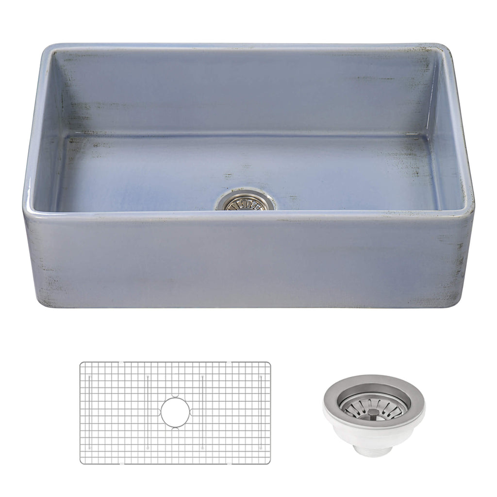 Ruvati Fiamma — Tarja Farmhouse de Cocina de 33 x 20 pulg en Fireclay — Azul Costa