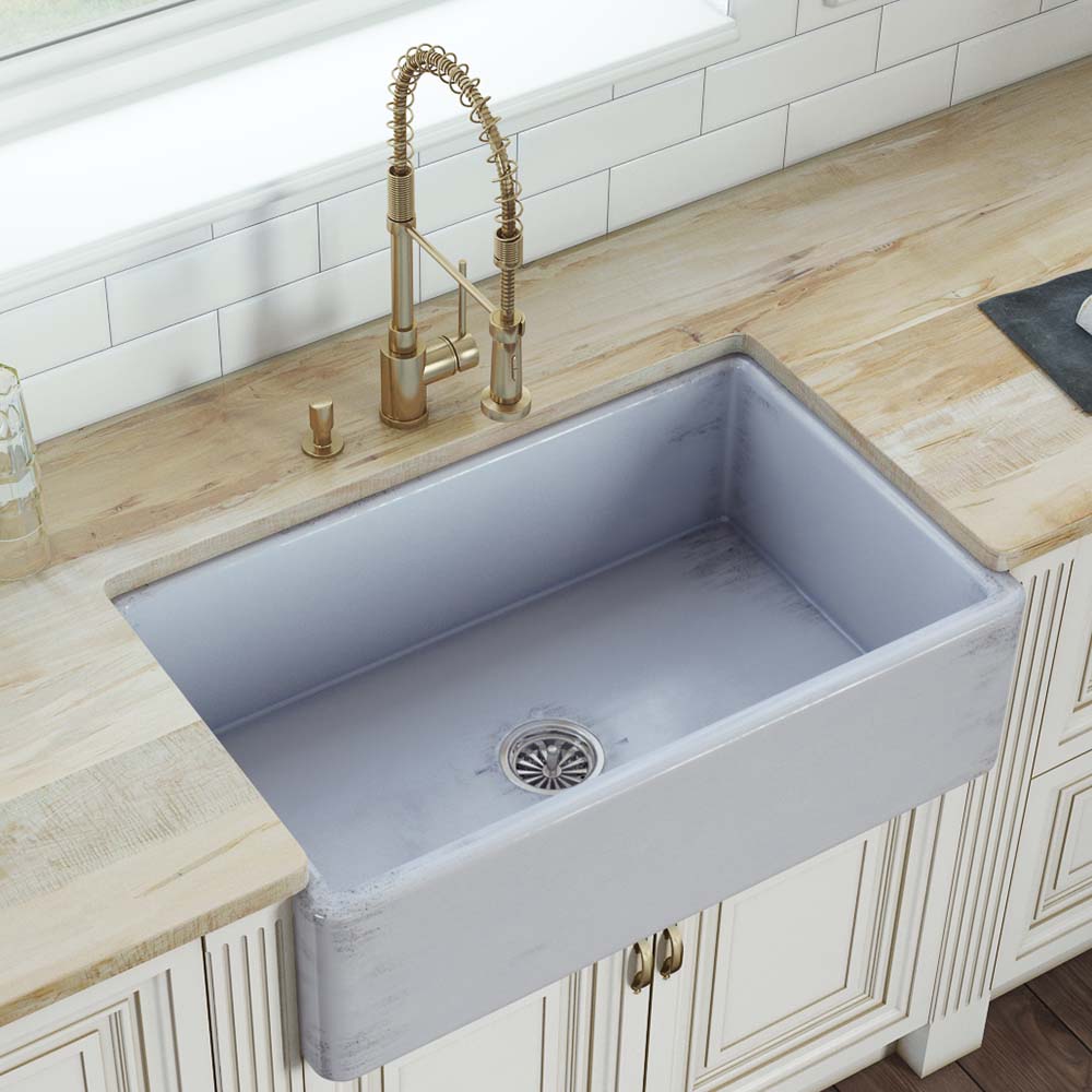 Ruvati Fiamma — Tarja Farmhouse de Cocina de 33 x 20 pulg en Fireclay — Azul Costa — 2