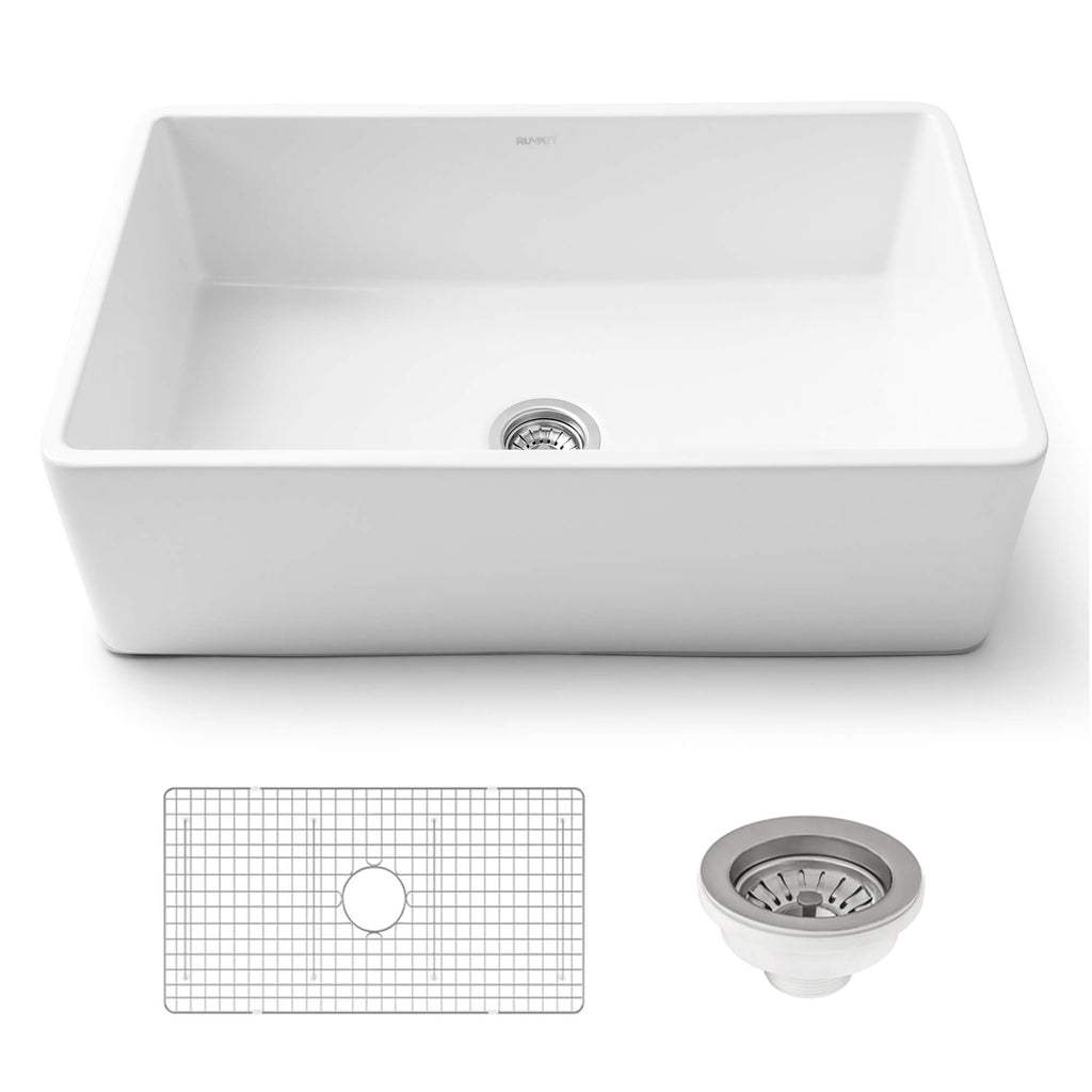 Ruvati Fiamma — Tarja Farmhouse de Cocina de 33 x 20 pulg en Fireclay — Blanco — 2