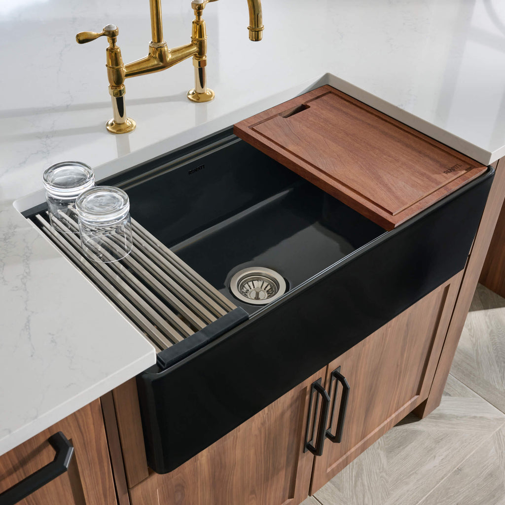 Ruvati Fiore — Tarja Farmhouse de Cocina en Fireclay — Negro