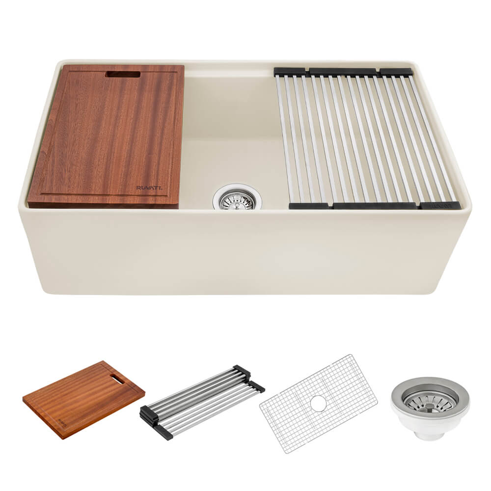Ruvati Fiore — Tarja Farmhouse de Cocina en Fireclay — Crema Biscuit — 4