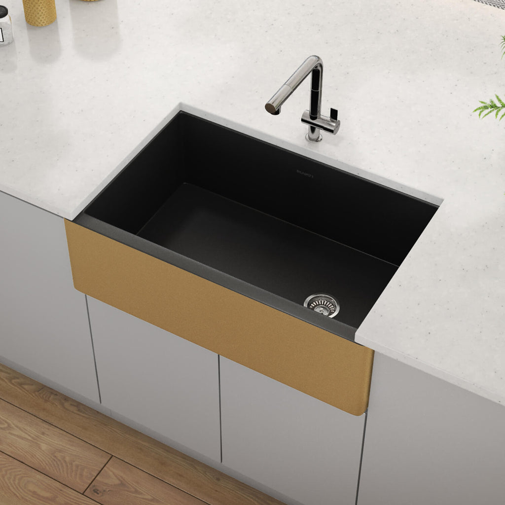 Ruvati Fiamma — Tarja Farmhouse de Cocina en Fireclay — Oro Cepillado — 3