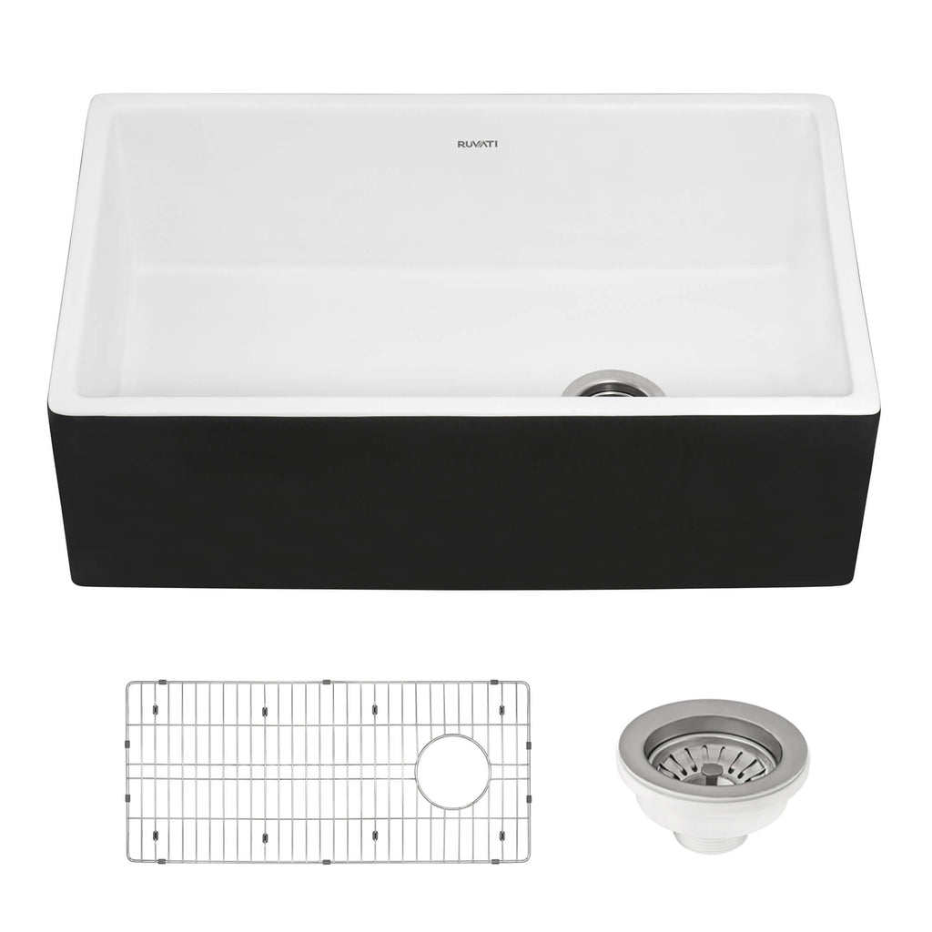 Ruvati Fiamma — Tarja Farmhouse de Cocina en Fireclay — Blanco — 3