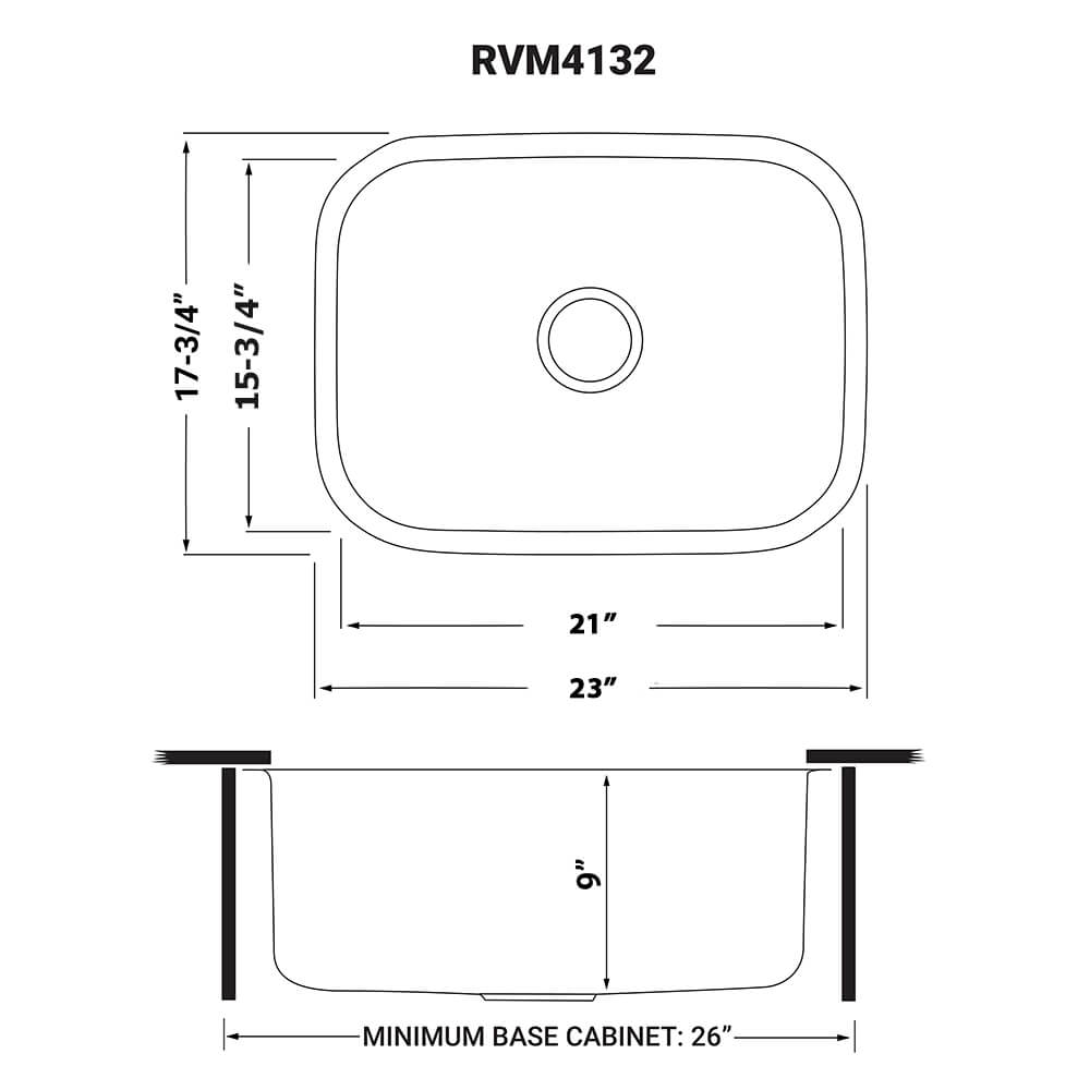 Ruvati Parmi — Tarja de Cocina en Acero Inoxidable — diagrama de dimensiones