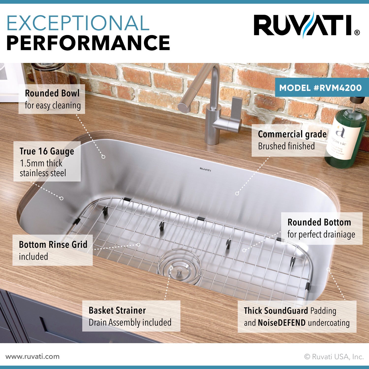 Ruvati Parmi — Tarja de Cocina en Acero Inoxidable — Acero Inoxidable — 3