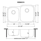 Ruvati Parmi — Tarja de Cocina en Acero Inoxidable — diagrama de dimensiones