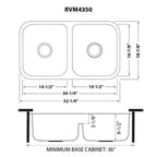 Ruvati Parmi — Tarja de Cocina en Acero Inoxidable — diagrama de dimensiones