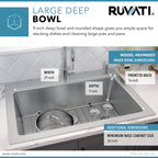 Ruvati Modena — Tarja de Cocina de 33 x 22 pulg en Acero Inoxidable — Acero Inoxidable — 4