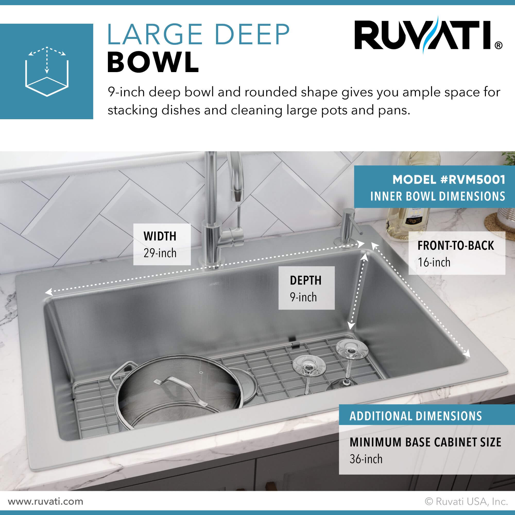 Ruvati Modena — Tarja de Cocina de 33 x 22 pulg en Acero Inoxidable — Acero Inoxidable — 4