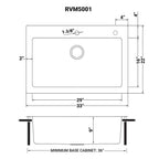 Ruvati Modena — Tarja de Cocina de 33 x 22 pulg en Acero Inoxidable — diagrama de dimensiones