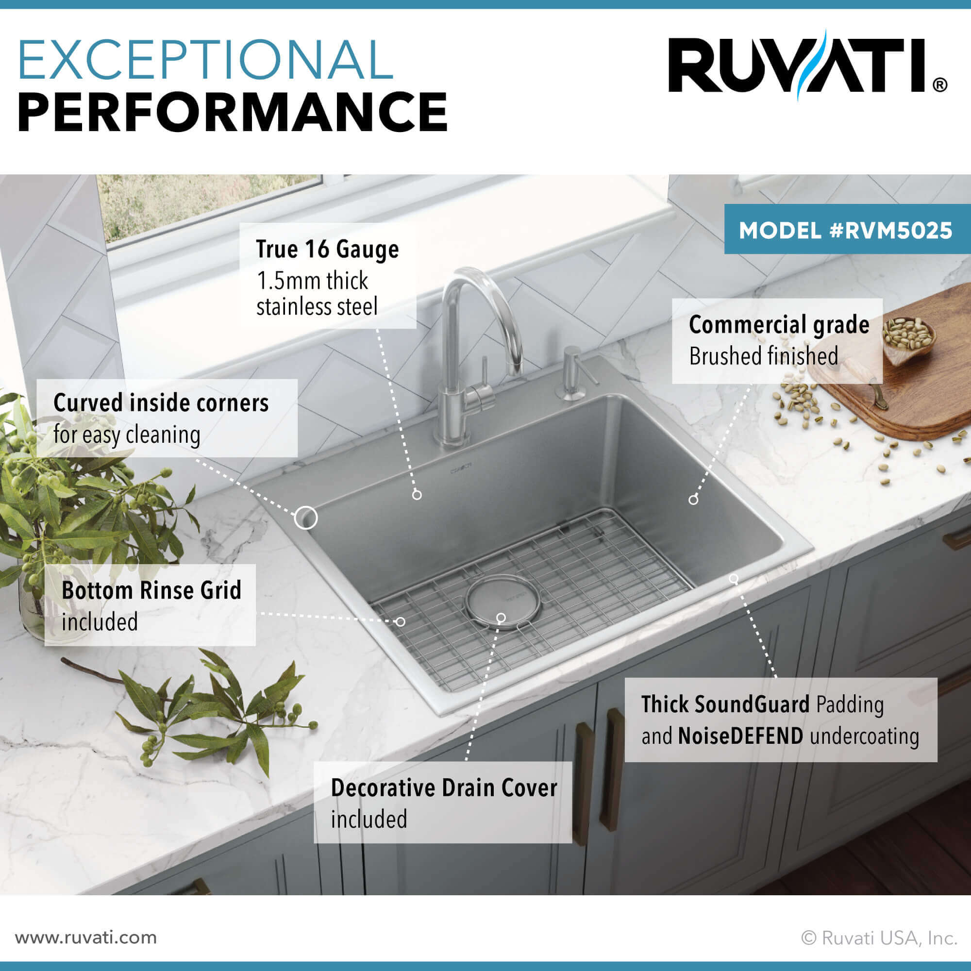 Ruvati Modena — Tarja de Bar / Prep en Acero Inoxidable — Acero Inoxidable — 3