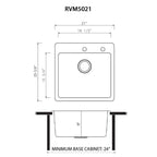 Ruvati Modena — Tarja de Bar / Prep en Acero Inoxidable — diagrama de dimensiones