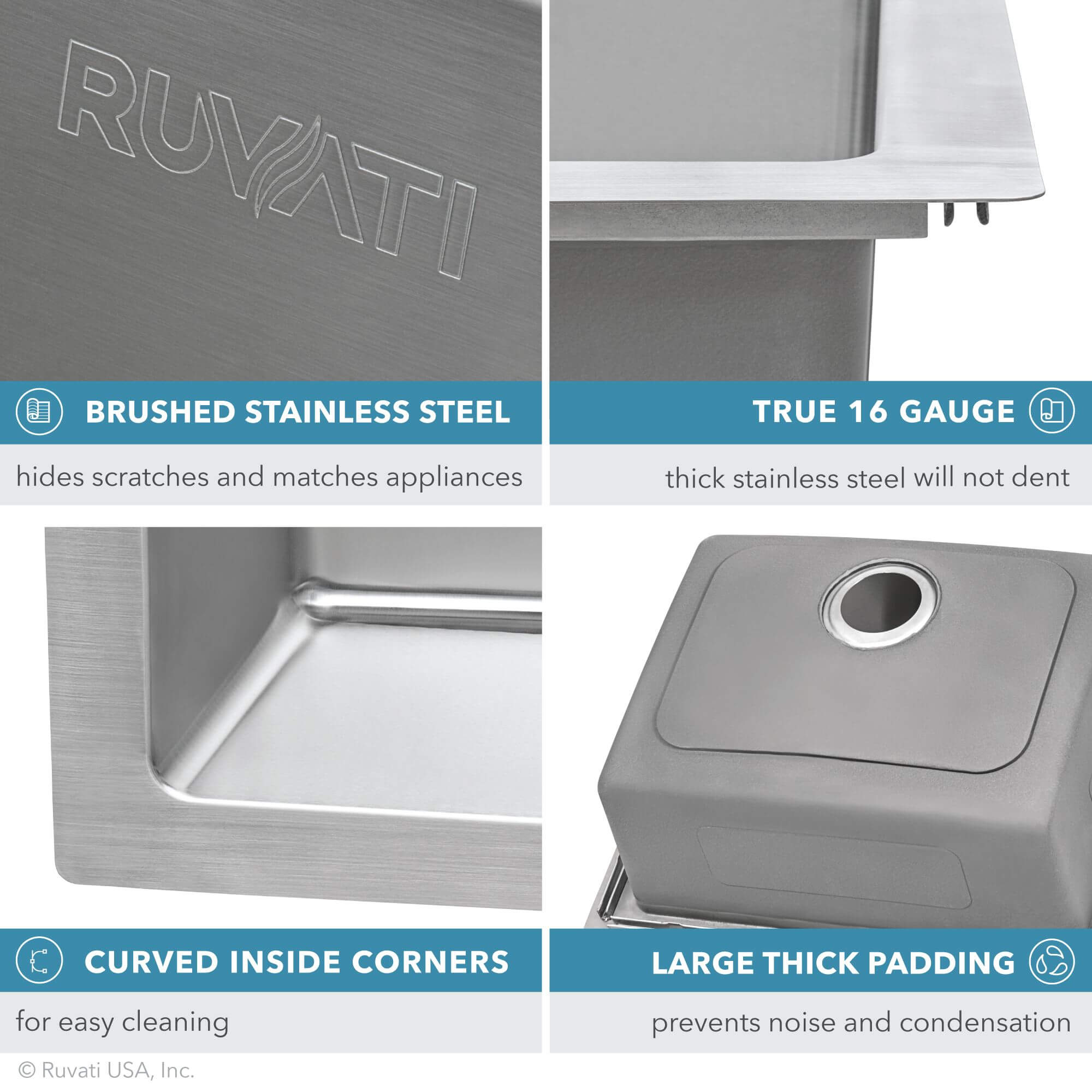 Ruvati Modena — Tarja de Cocina de 33 x 22 pulg en Acero Inoxidable — Acero Inoxidable — 4