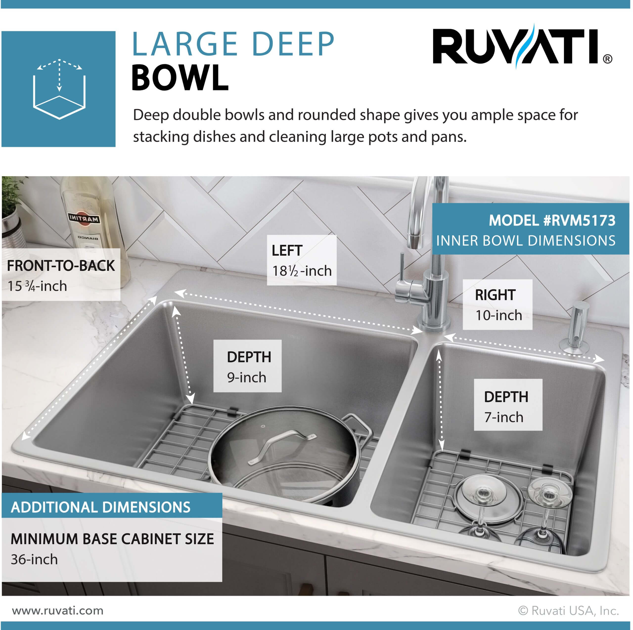 Ruvati Modena — Tarja de Cocina de 33 x 22 pulg en Acero Inoxidable — Acero Inoxidable — 2